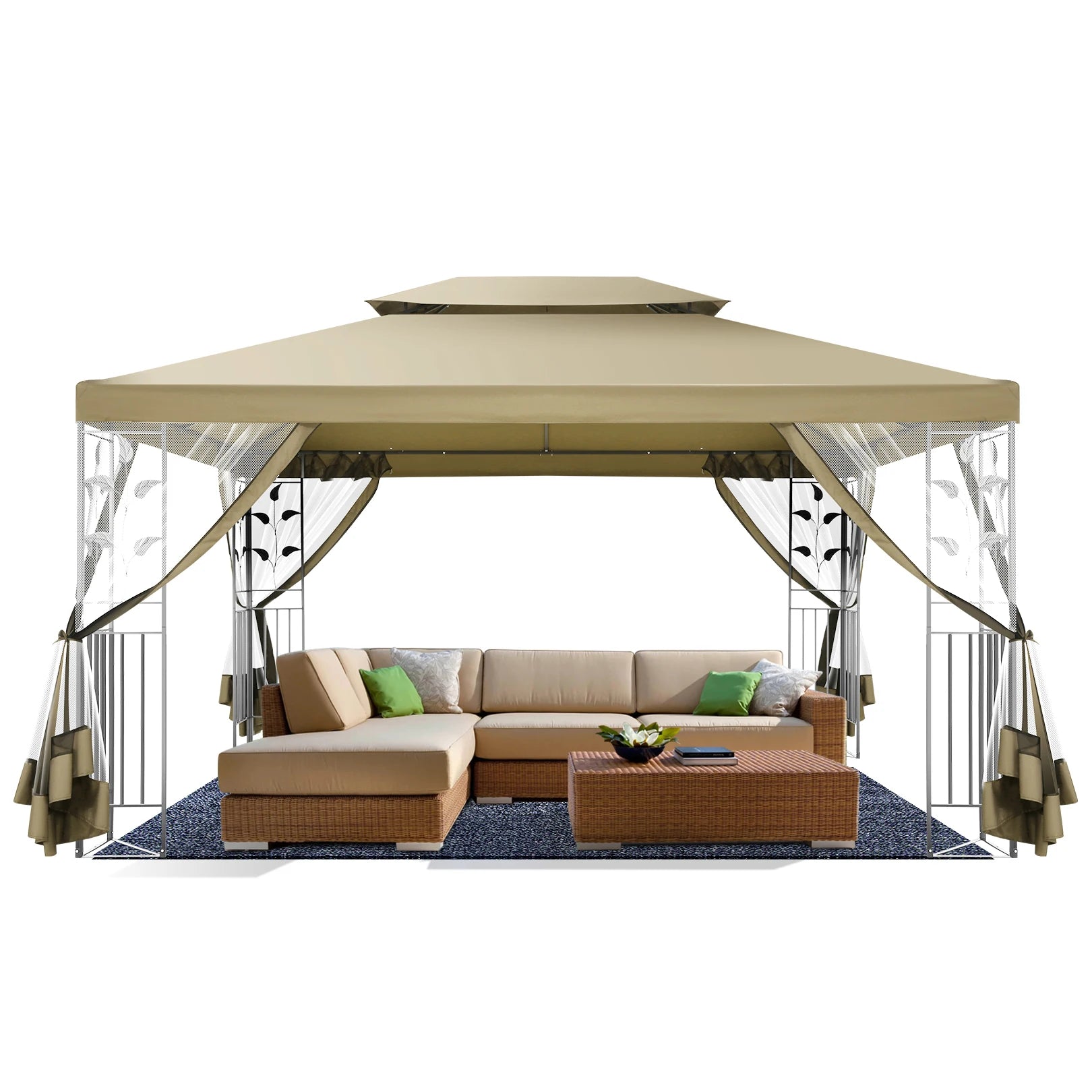 10x13 Outdoor Gazebo on Clearance with Mosquito Netting and Ventilated Double Flat Roof,All Weather for Patio,Backyard,Garden