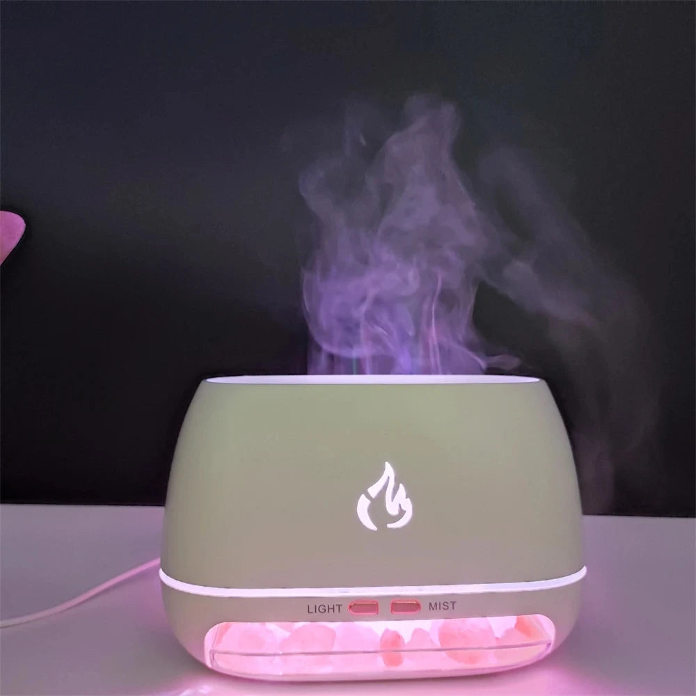 New Himalayan Crystal Salt Stone Aroma Air Humidifiers 3D Flame Fire Colorful Night Light Aromatherapy Essential Oil Diffuser