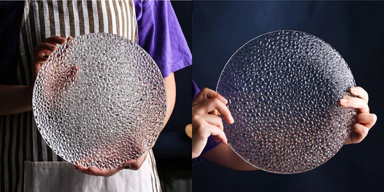 9.5″ Raindrop Embossed Glass Dinner Plate – Decorative Charger & Serving Platter