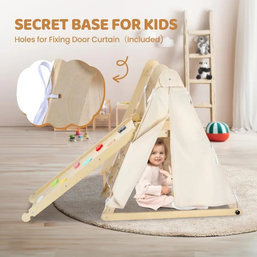 7-in-1 Foldable Indoor & Outdoor Jungle Gym – Wooden Climbing Set with Adjustable Swing