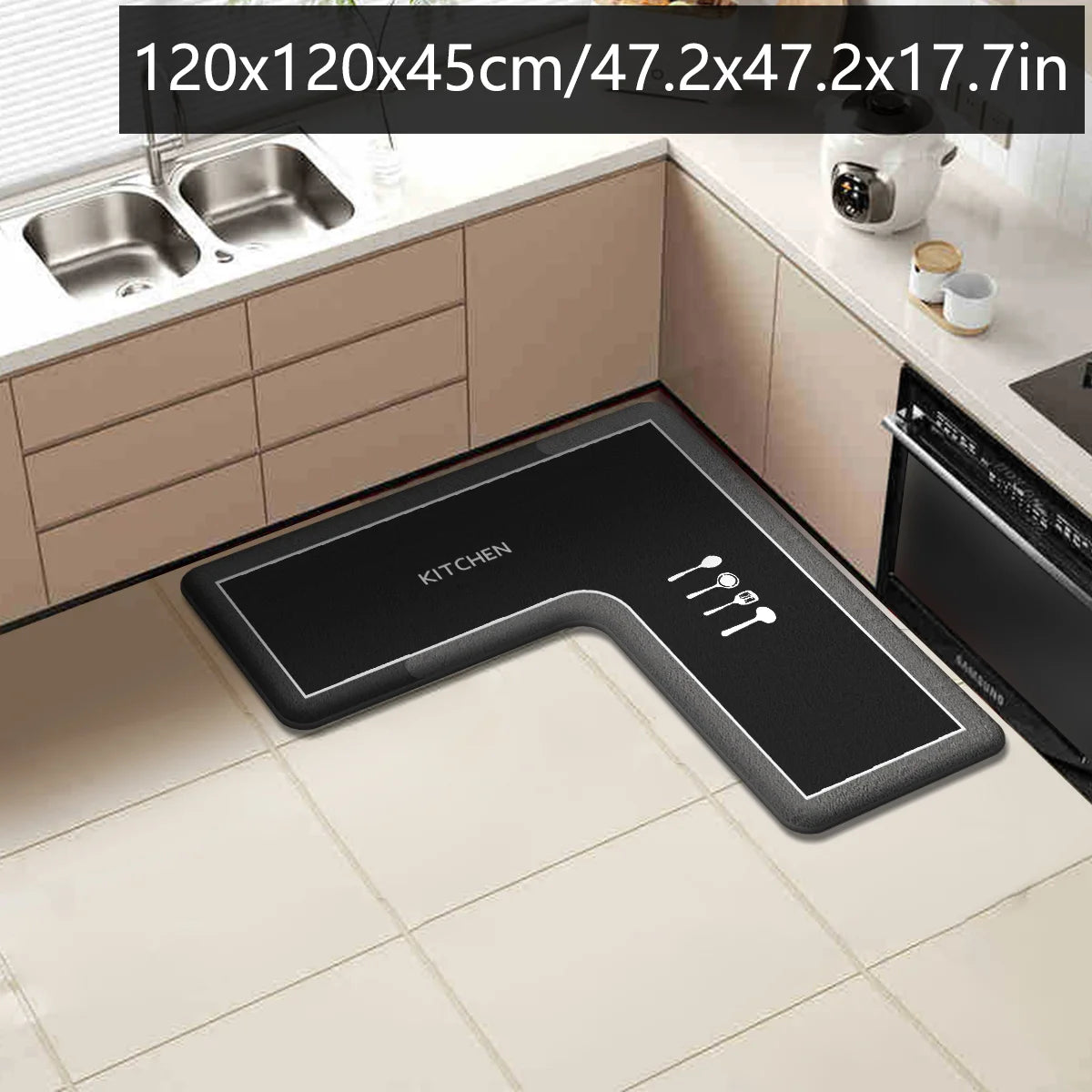 Simple kitchen floor mat L-shaped absorbent carpet restaurant non-slip foot mat home flannel anti-fall floor mat