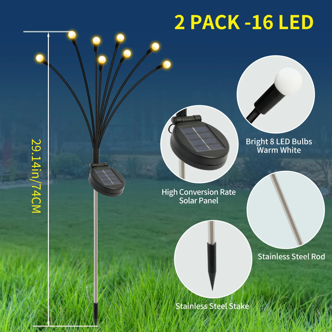 8-Head Solar Firefly Lights LED Solar Outdoor Decorative Garden Lights Waterproof High Flexibility Yard Patio Pathway Holiday