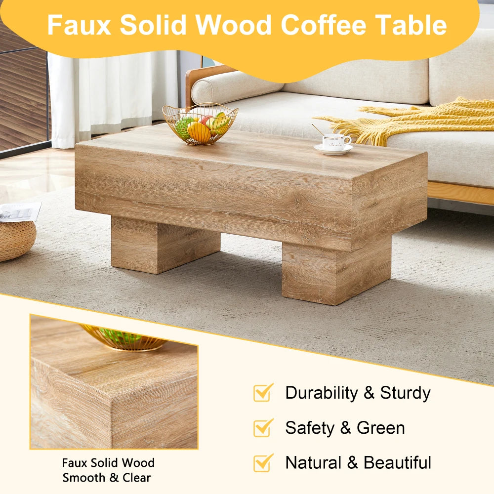 Modern Light Wood Coffee Table – Simple Rectangular Tea & Sofa Table