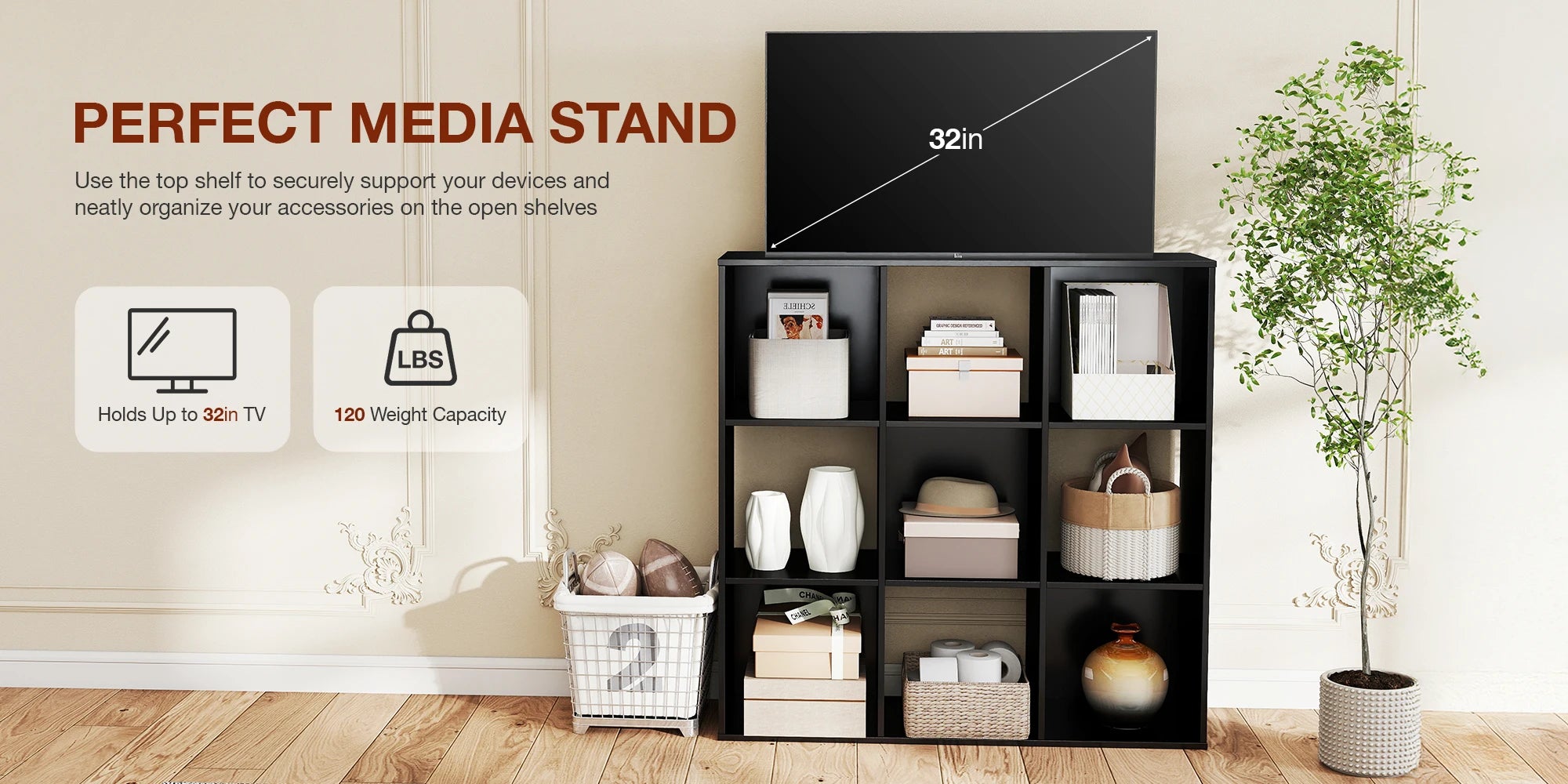 9 Cube Wooden Storage Organizer Shelf – Open Bookcase for Living Room & Home Office