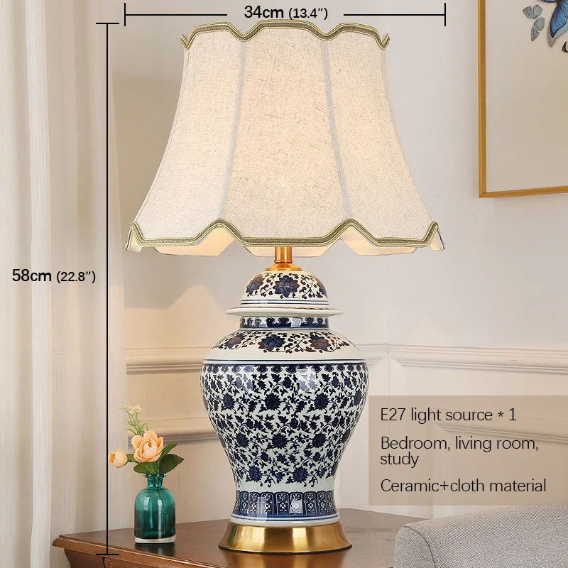 DEBBY Modern Ceramics Table Lamp LED Dimming Chinese Blue And White Porcelain Desk Light for Home Living Room Bedroom