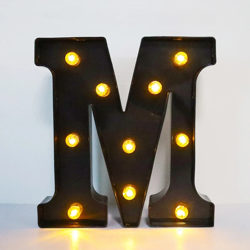 22cm Letters with Led Light Black Alphabet Letter Number Night Light Home Christmas Decoration Birthday Supplies Room Decoration