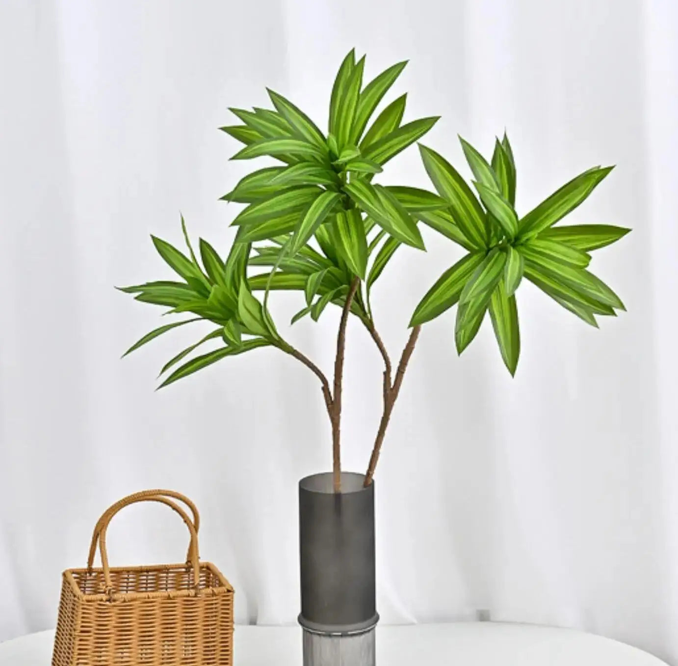 66-98cm Artificial Palm Tree Gold Edge Green Edge Plastic Bamboo Branch Tropical Potted Plant Desktop Plant Wall Decoration