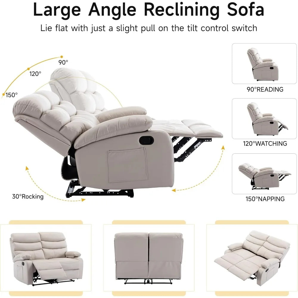 Reclining loveseat, leather double recliner sofa with side pocket, wall hugger loveseat recliner for living room, rv, home theat