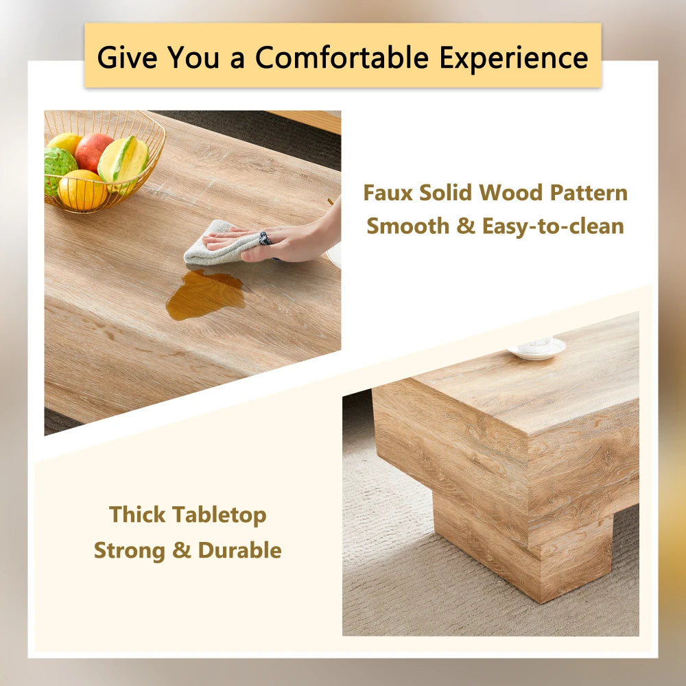 Modern Light Wood Coffee Table – Simple Rectangular Tea & Sofa Table