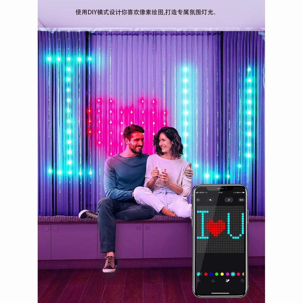 RGB Smart Curtain Lights with Bluetooth App LED String RGB Fairy Lights for for Window Bedroom Decoration Valentine Day/Birthday