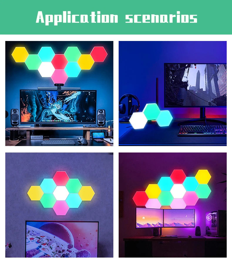 Geometric RGB Smart Lamp DIY Assembly Ambient Night Light Honeycomb Lights Touch Wall Lamp Color Changing Lamp Hexagon LED Light