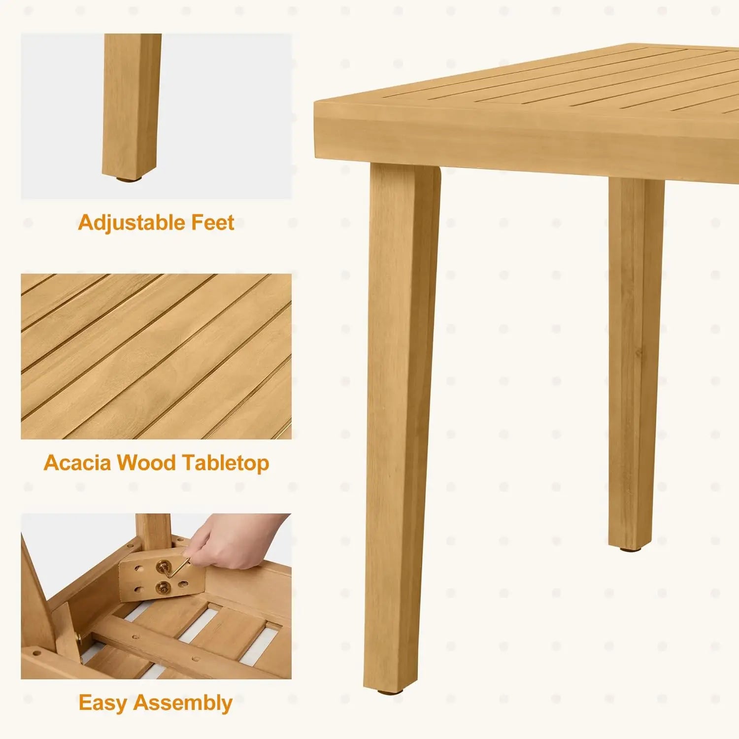 RoyalCraft Acacia Patio Dining Table, 6-Person Wood Picnic Table with Iron Leg, Outdoor Dining Furniture for Backyard Lawn