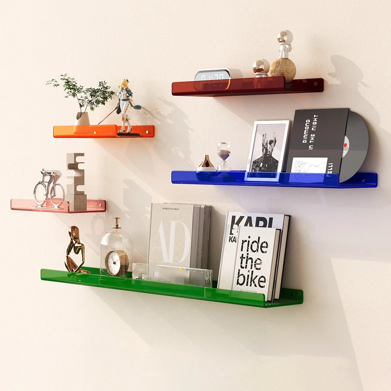 Color Acrylic Wall Mounted Storage Rack Modern Bathroom Living Room Shelves Free Punching Wall Shelf Home Decorative Shelves