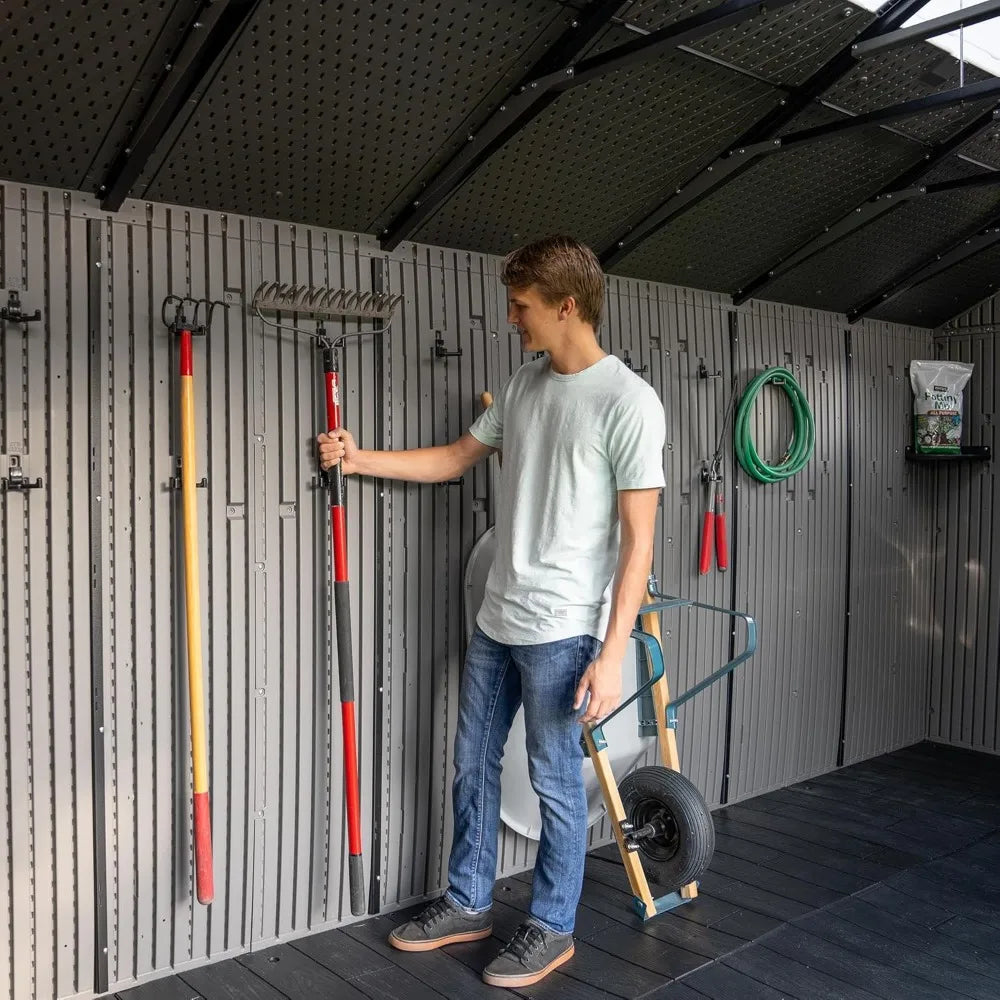 20x8 Ft Outdoor Storage Shed, Gray HDPE Construction, Steel-Reinforced Walls, Dual-Ewntry Design with Lockable Doors