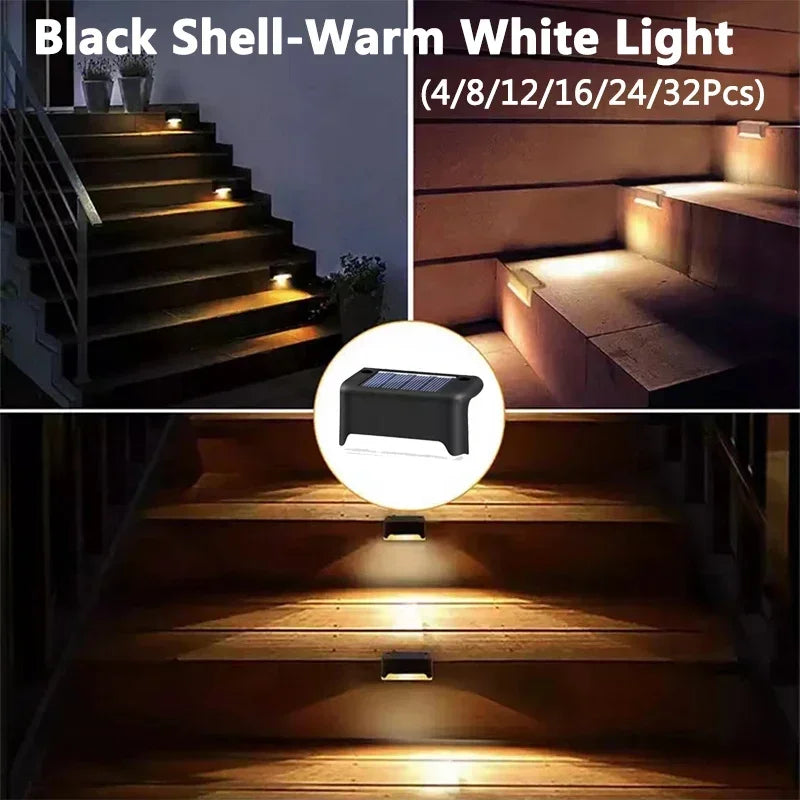 32/24/16/12/8/4Pcs Solar Deck Lights Outdoor Waterproof LED Fence Lights Garden Step Lamp for Patio Stairs Railing Pathway Step