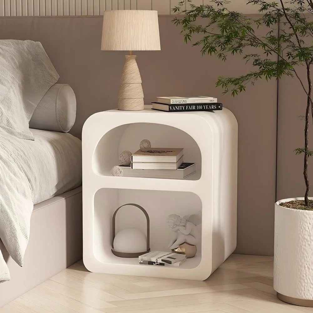 21.6 Inch Modern Nightstand - Two Tier Storage, Compact Bedside Table for Home Office or Bedroom Corner, Ready to Use