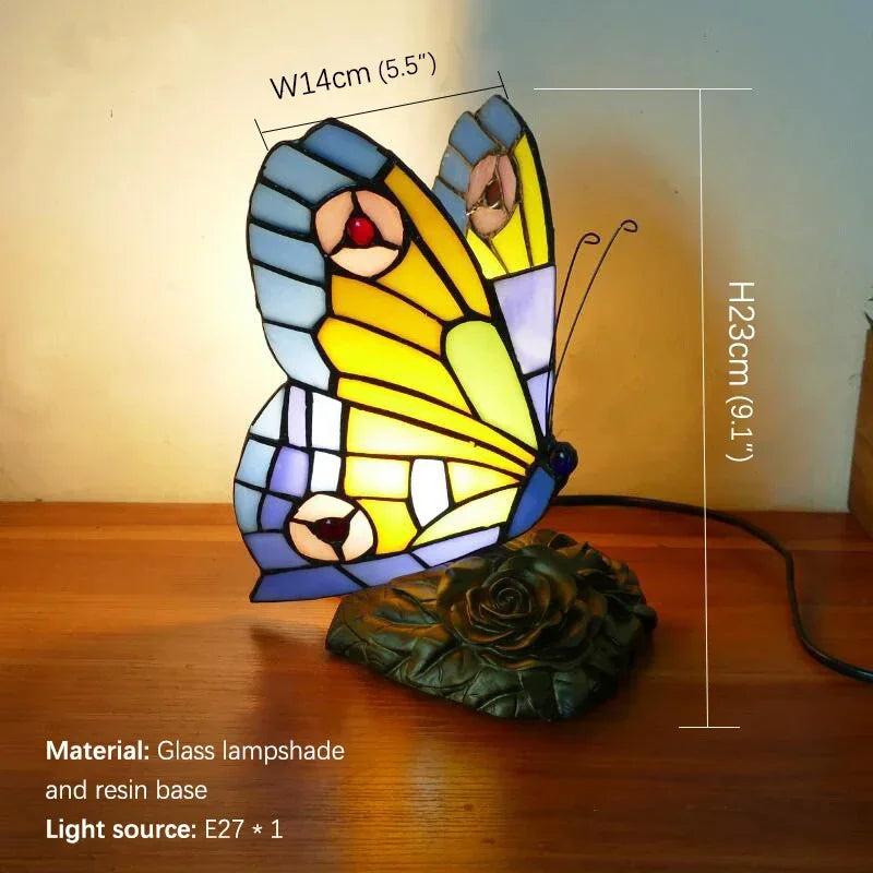 GISELLE Tiffany Butterfly Table Lamp American Retro Living Room Bedroom Lamp Luxurious Villa Hotel Stained Glass Desk Lamp