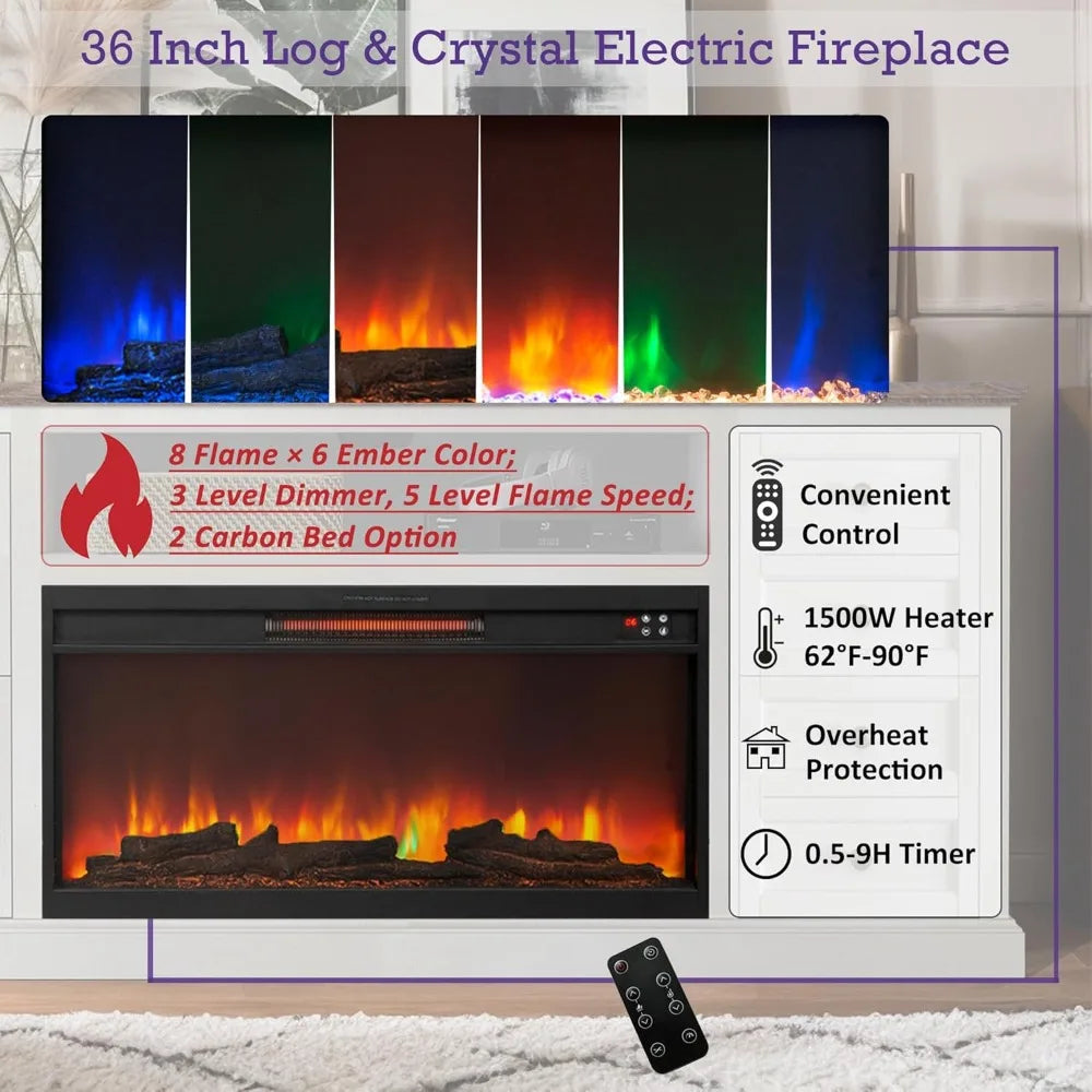 70" Fireplace TV Stand for 80" TVs | 36" Electric Fireplace Console w/ Drawer Storage | Media Center for Living/Bedroom