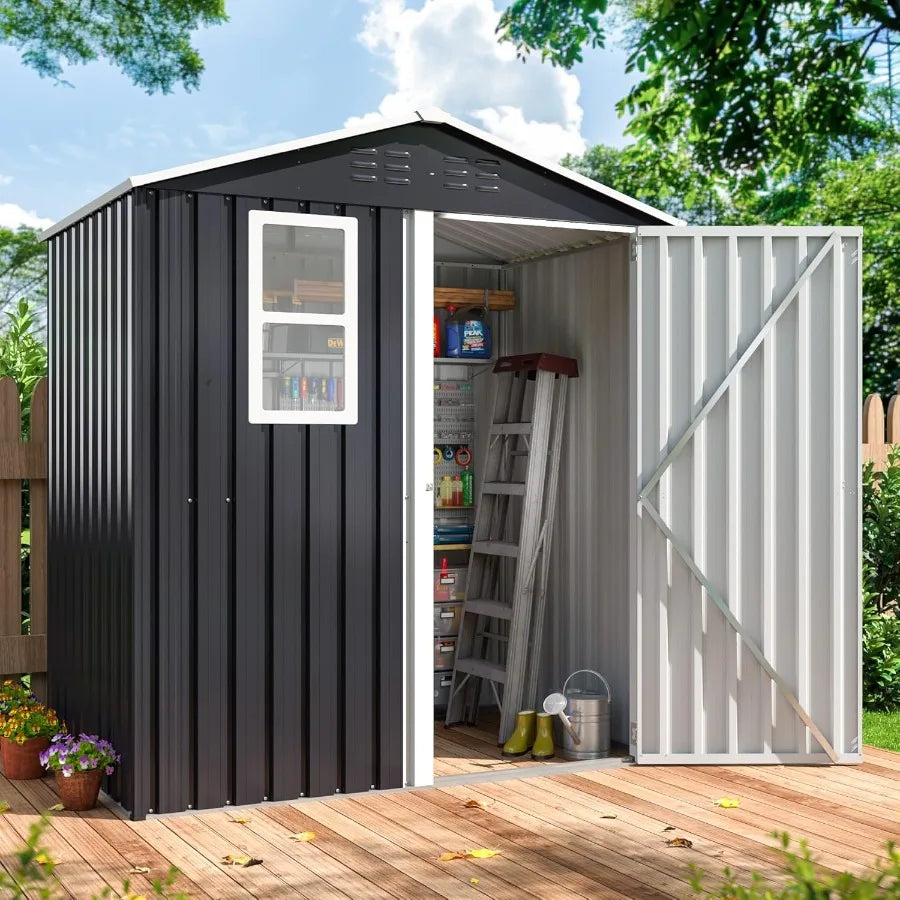 6x4 FT Outdoor Storage Shed with Upgraded Frame Structure Lockable Doors and Ventilated Windows Perfect for Backyard Garden Pat