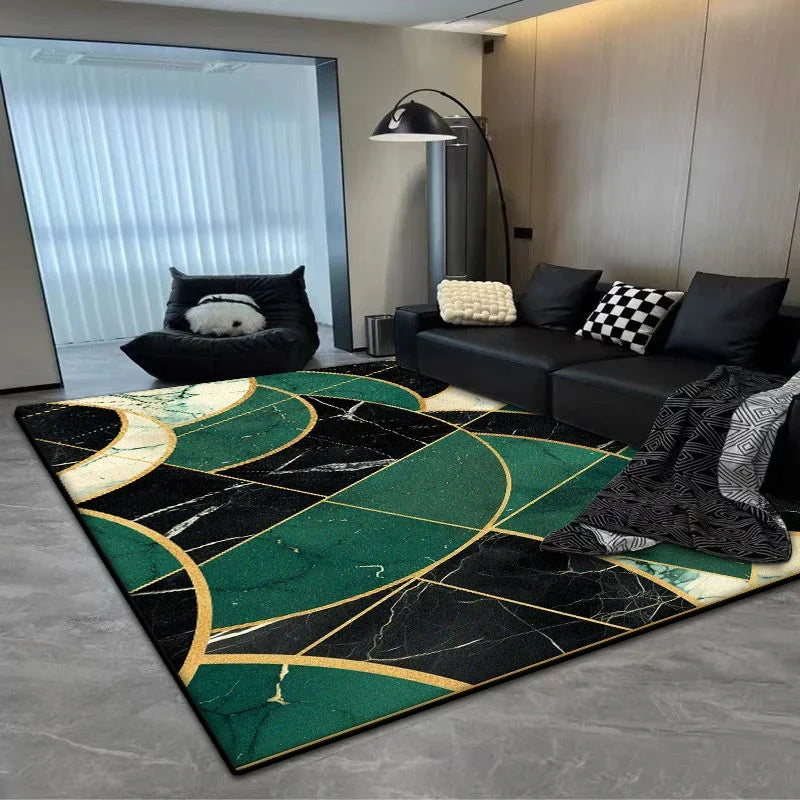 European Black Luxury Carpet for Living Room Geometric Decoration Bedroom Plush Rug Office Easy Clean Soft Floor Mat Non-slip