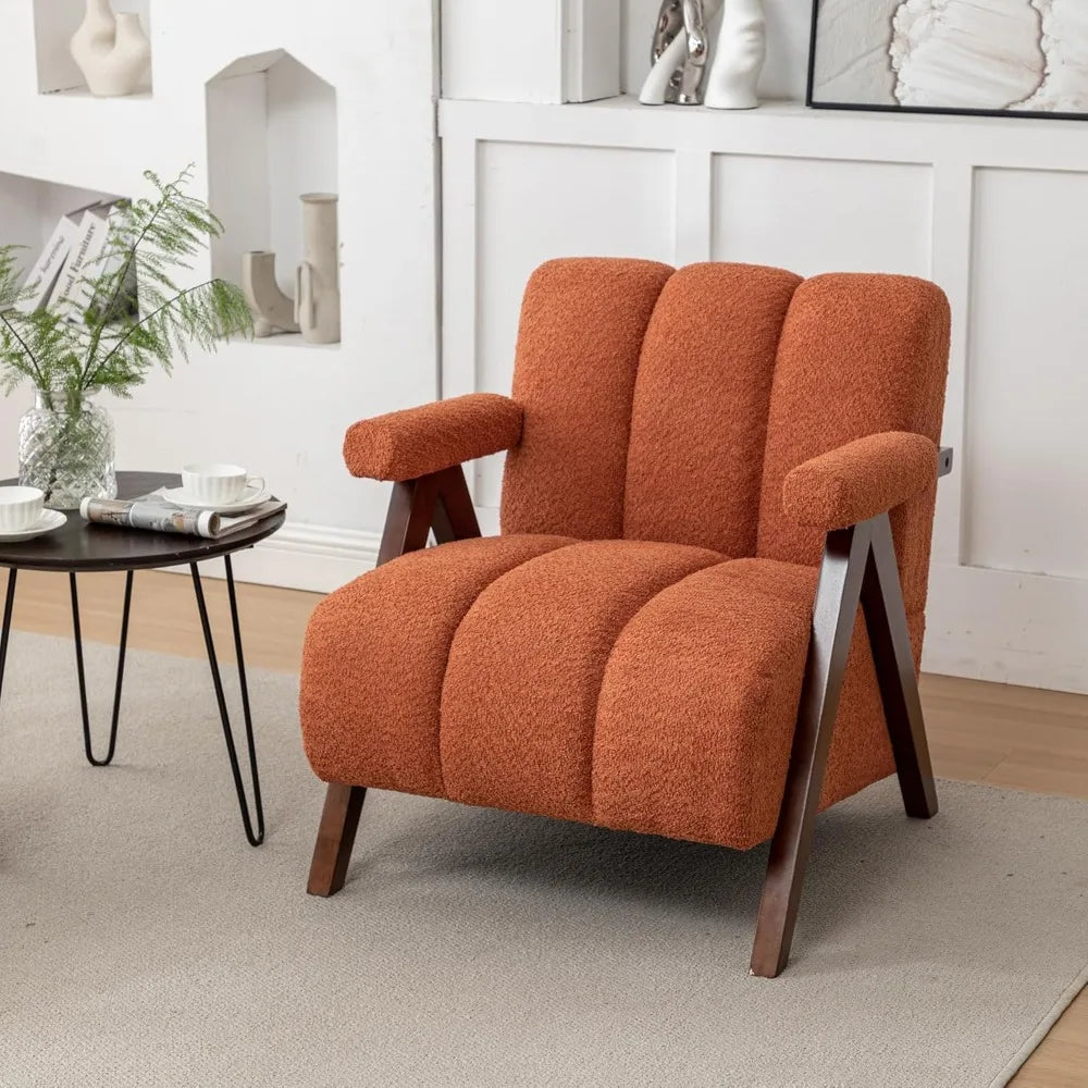 Mid-Century Modern Accent Chair – Upholstered Armchair with Solid Wood Frame