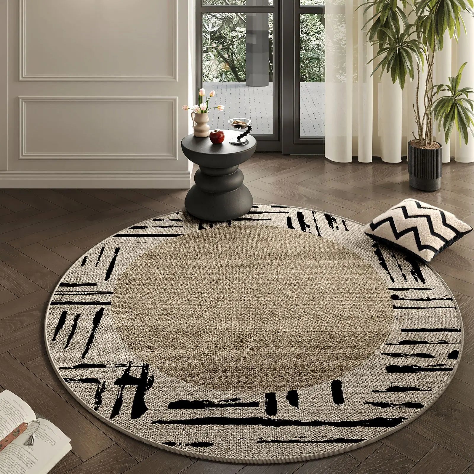 VIKAMA French-Style Round Imitation Cashmere Carpet Non-Slip Living Room Sofa Coffee Table Bedroom Bedside Floor Rug Home Decor
