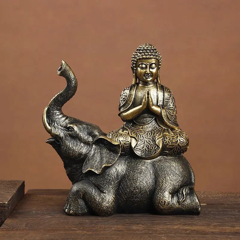 Elephant Buddha Statue Thailand Buda Resin Huddhism Figurines Fengshui Hindu Sitting Buddha Figurine Living Room Home Decor Gift