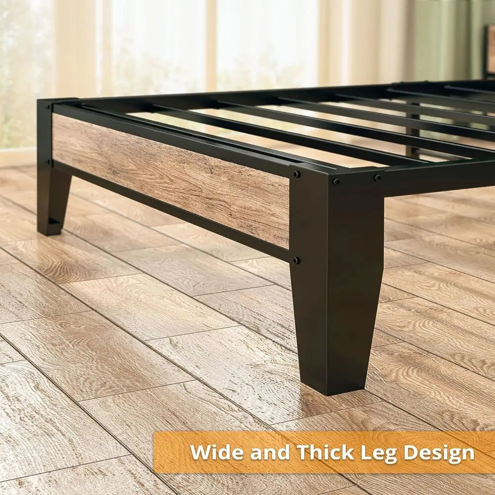 Twin Bed Frame with Storage Headboard & Charging Station – Solid, Noise-Free Platform Bed