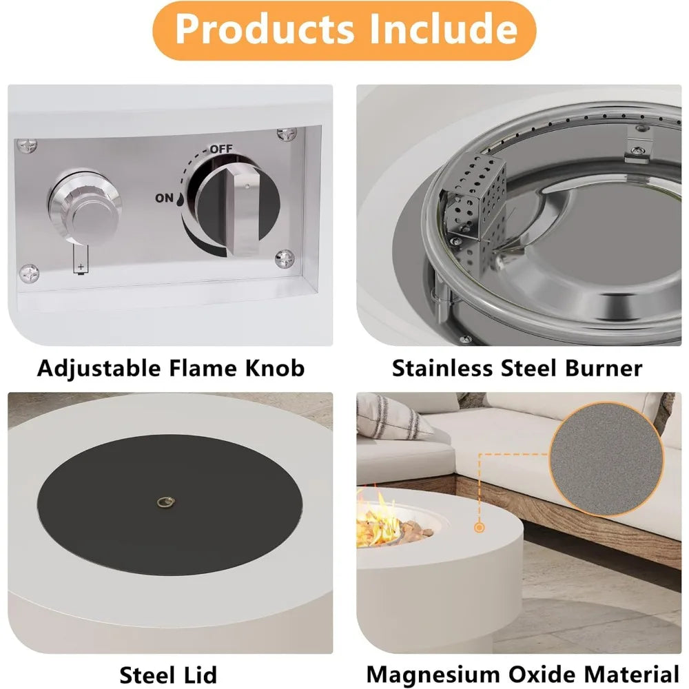 32 inch Outdoor Propane Fire Table, Round Patio Fire Pit Table, 50,000 BTU Gas FirePit with Lid, Cover, Lava Rocks, CSA Certifie