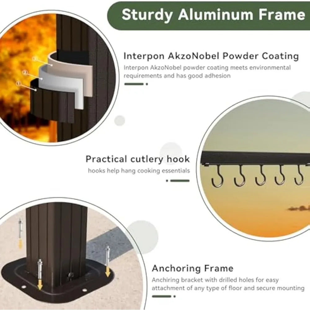 Grill Gazebo 8 x 5FT, Aluminum BBQ Gazebo with Double Polycarbonate Top, Grill Canopy Hardtop with Shelves for Lawn, Patio, Gar