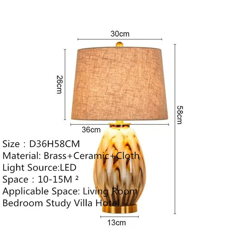 Contemporary Luxury Ceramic Table Lamp LED American Creativity Living Room Bedroom Study Villa Hotel Bedside Desk Light