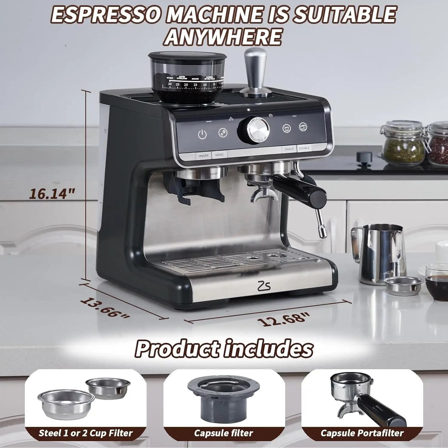 Professional Espresso Machine with Built-In Grinder & Milk Frother – 20 Bar Barista Coffee Maker