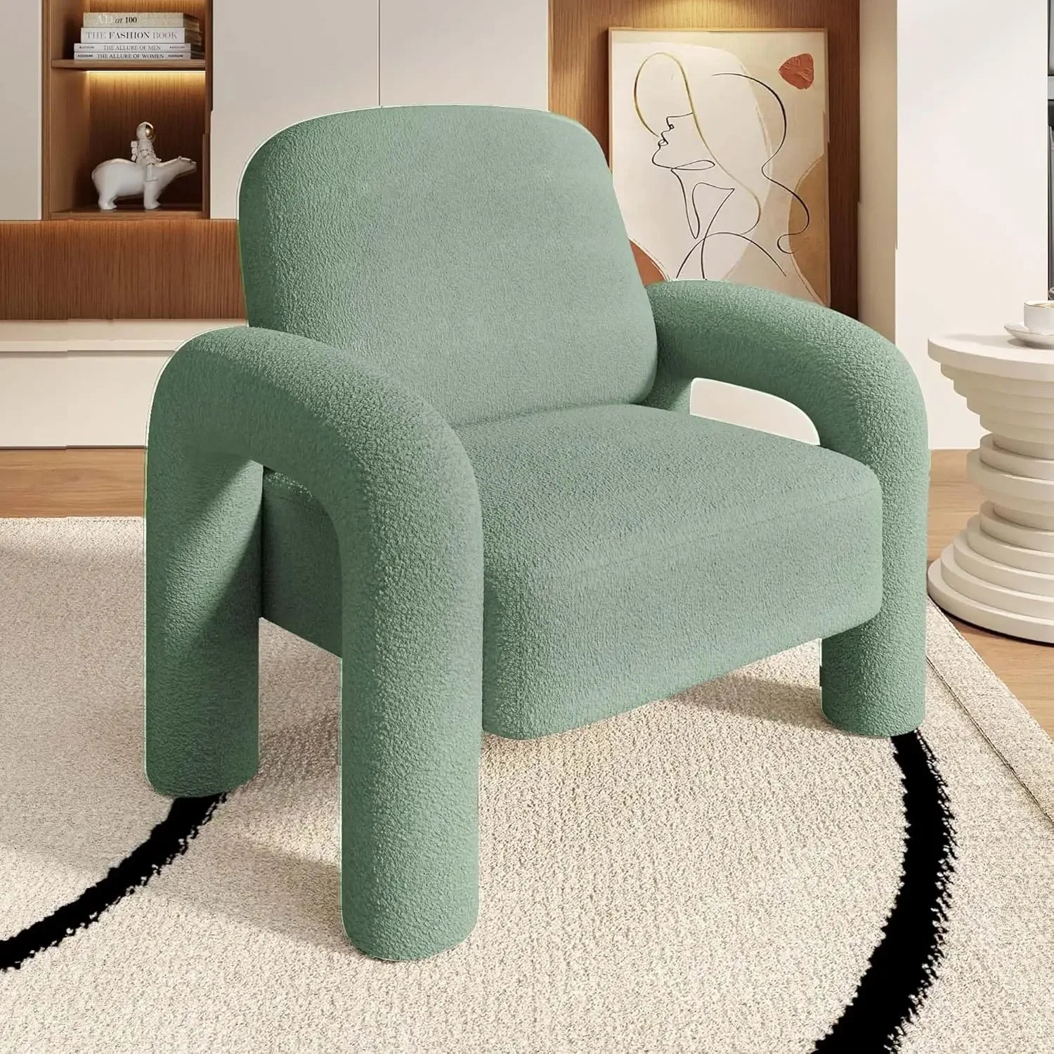 Modern Teddy Sherpa Accent Chair – Fluffy Upholstered Cozy Reading Armchair