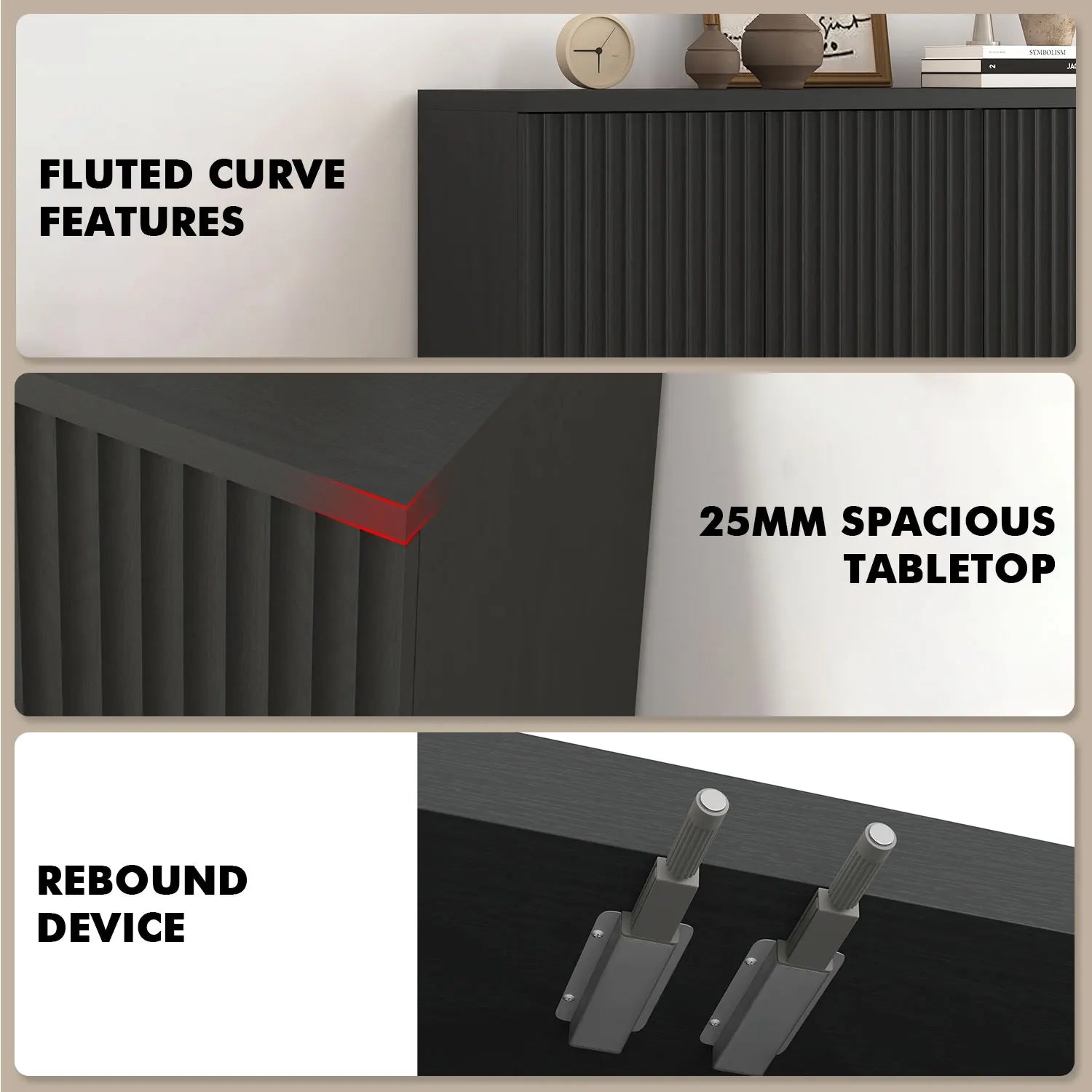 63‘’Fluted Sideboard with Storage 4 Doors & Adjustable Shelves Buffet Cabinet Large Modern Credenza Accent Console Cabinets