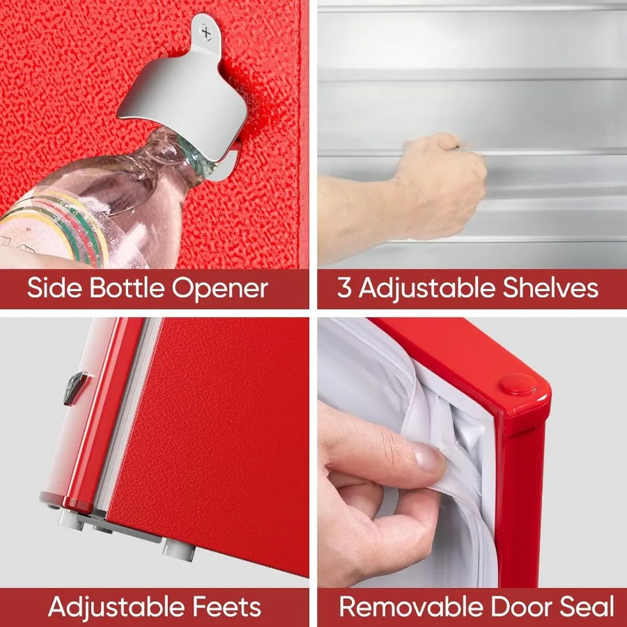 3.2 Cu.Ft Retro Mini Fridge with Bottle Opener for Bedroom Office Dorm Energy Saving Design Adjustable Thermostat Metal Handle