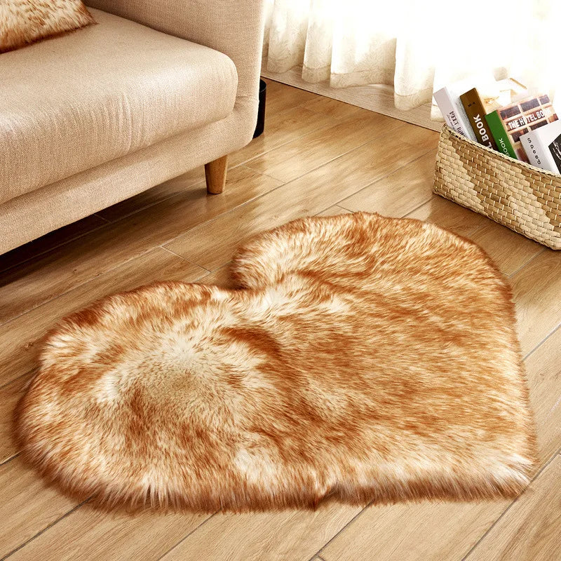 Heart Shaped Faux Fur Rug Bedroom Fluffy Shaggy Area Rugs Sheepskin Fuzzy Rug Carpets Throw Shag Rug Sofa Decor Floor Mat Plush
