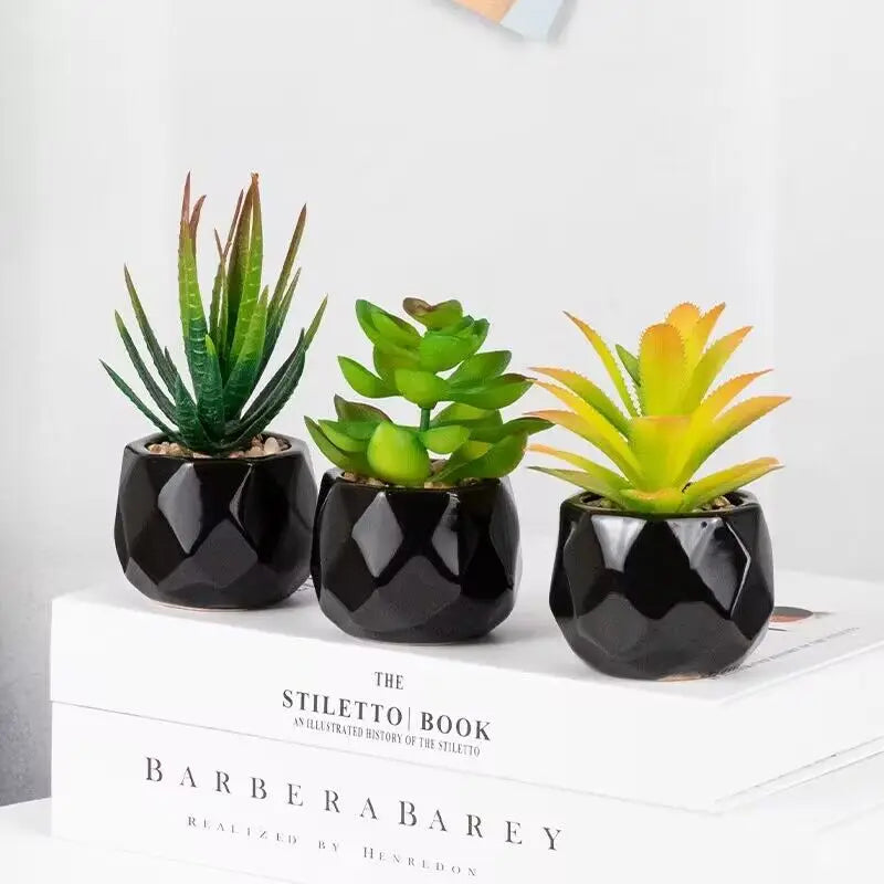 Artificial Succulent Bonsai Plants With Pottery Pot For Room Decoration Office Table Home Garden Decor