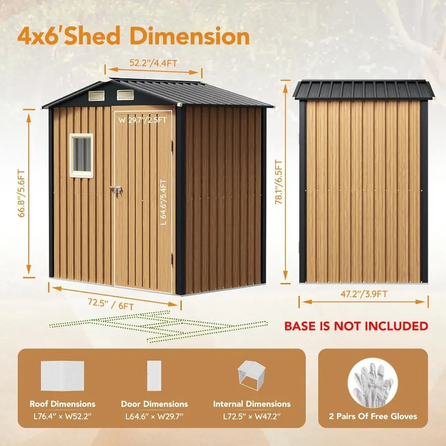 6X4FT Garden Storage Shed with Lockable Door and 1 Clear Window Durable AntiCorrosion Metal Shed for Backyard Patio Lawn Storag