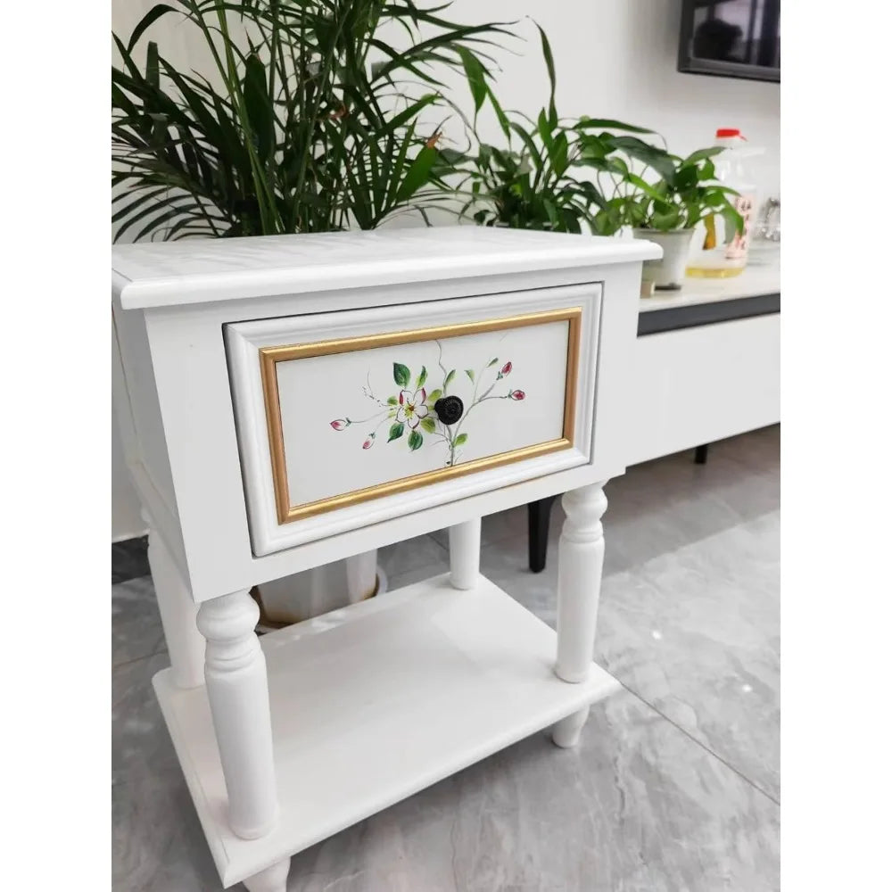 Compact Wooden 2-Tier Nightstand with Drawer and Storage for Small Sofas