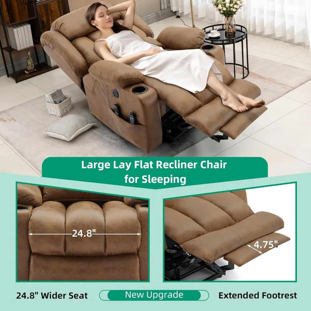 Tall Man Dual Motor Power Lift Recliner Chair with Extended Footrest, Oversized Lay Flat Sleeper Electric Recliner W/Heat