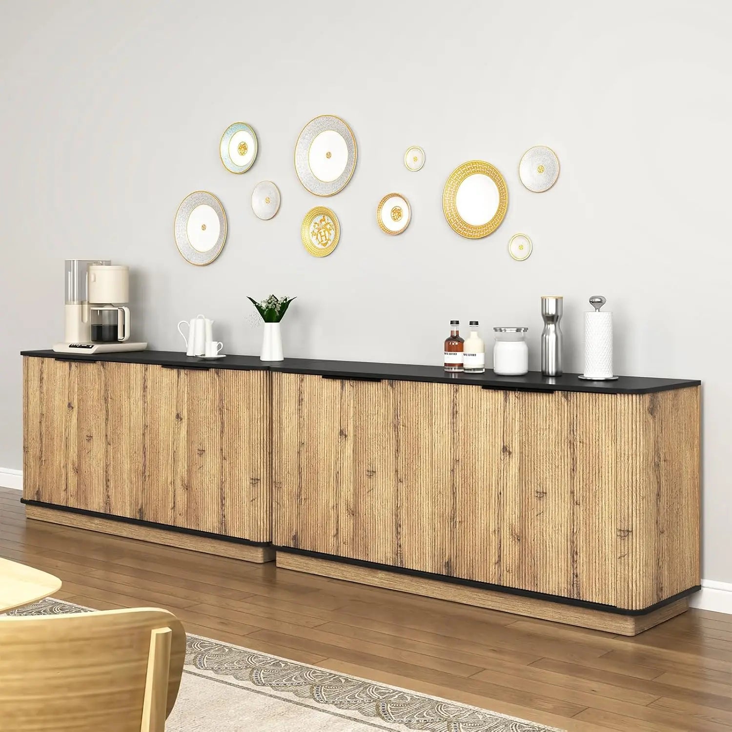 Sideboard Buffet Cabinet with Storage,59'' Walnut Fluted Kitchen Storage Buffet Cabinet with 4 Doors,TV Stand Accent Sideboard