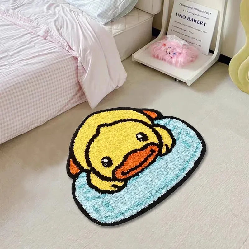 VIKAMA Cartoon Yellow Duck Imitation Cashmere Carpet, Room Decoration, Soft Bedside Rug, Non-slip Bathroom Mat, Home Decoration