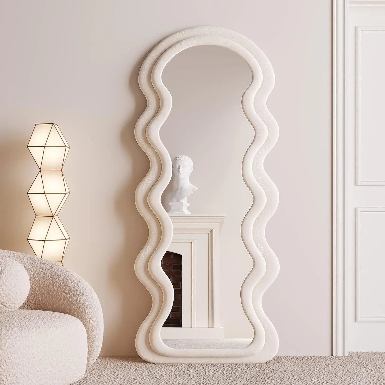 Full Length Mirror 63x24, Irregular Wavy Mirrors, Wave Arched Floor Mirror, Wall Mirror Standing Hanging or Leaning