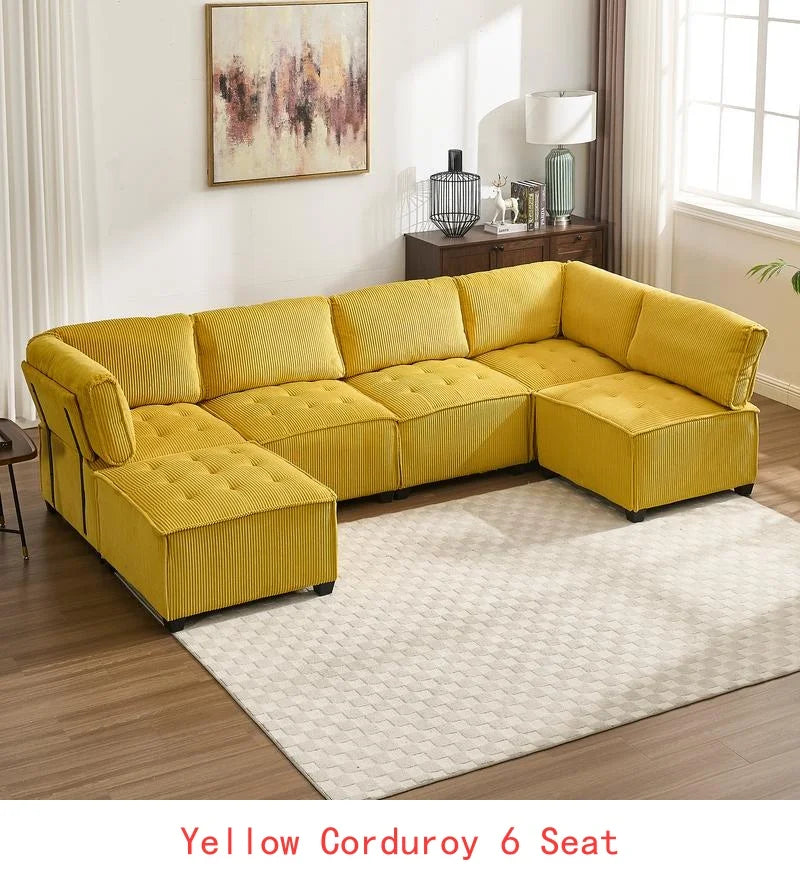 Modular Sectional Sofa U-Shaped Couch with Reversible Chaise, 6-Seat Convertible Design for Living Room