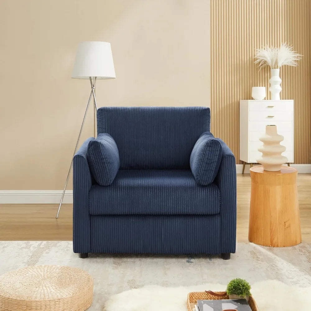 Modern Corduroy Accent Chair – 38″ Comfy Armchair with Pillows & Side Pockets