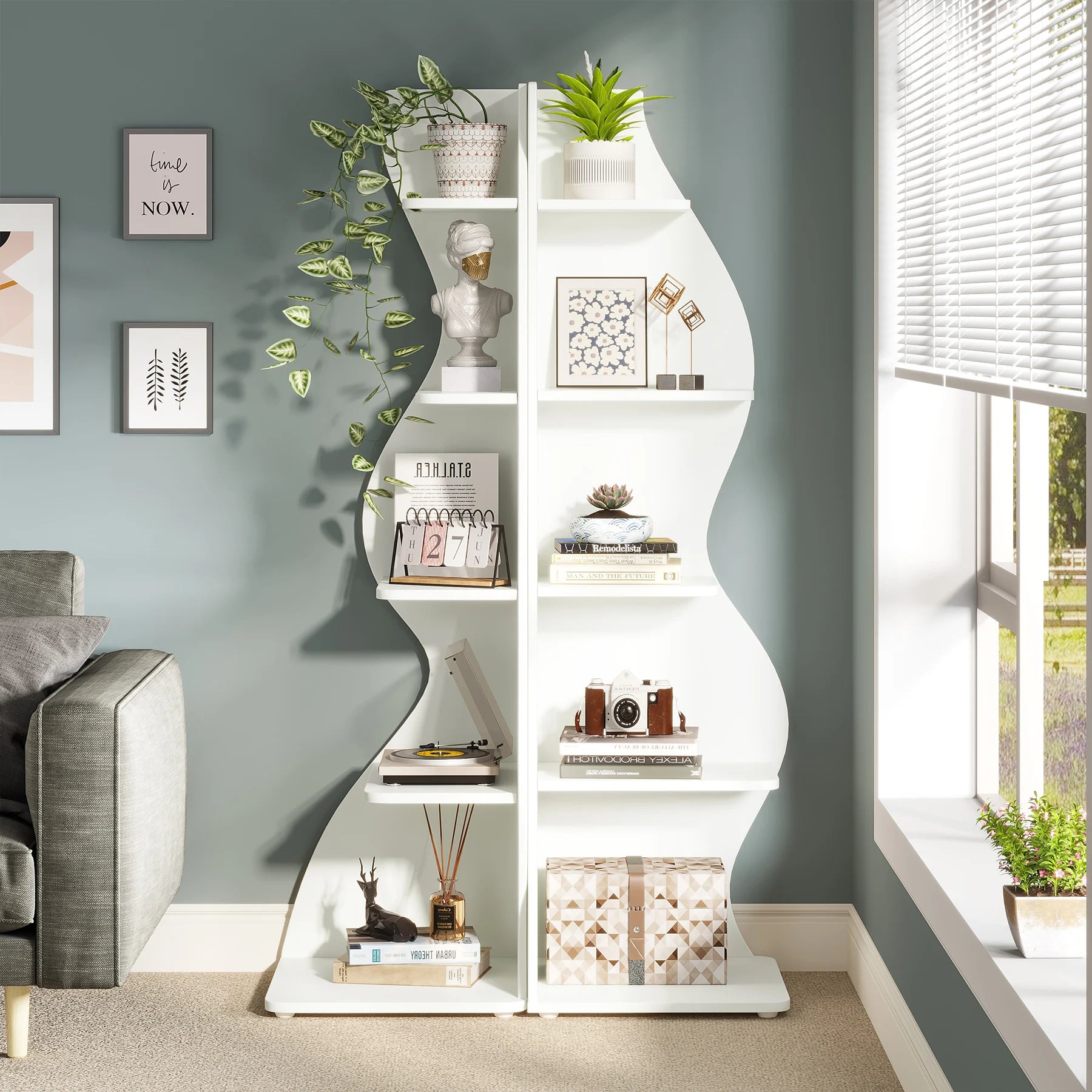 Tribesigns Modern 5-Tier Corner Bookshelf – Wall Corner Storage Rack & Plant Stand
