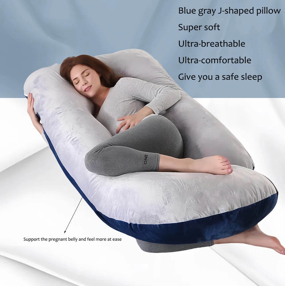 A Multi-Functional Crystal Velvet Pregnancy Pillow with Multiple Colors Available, Waist Protection Side Sleeping Pillow, Removable and Washable J-Shaped Belly Support Pregnancy Pillow, Holiday Gift