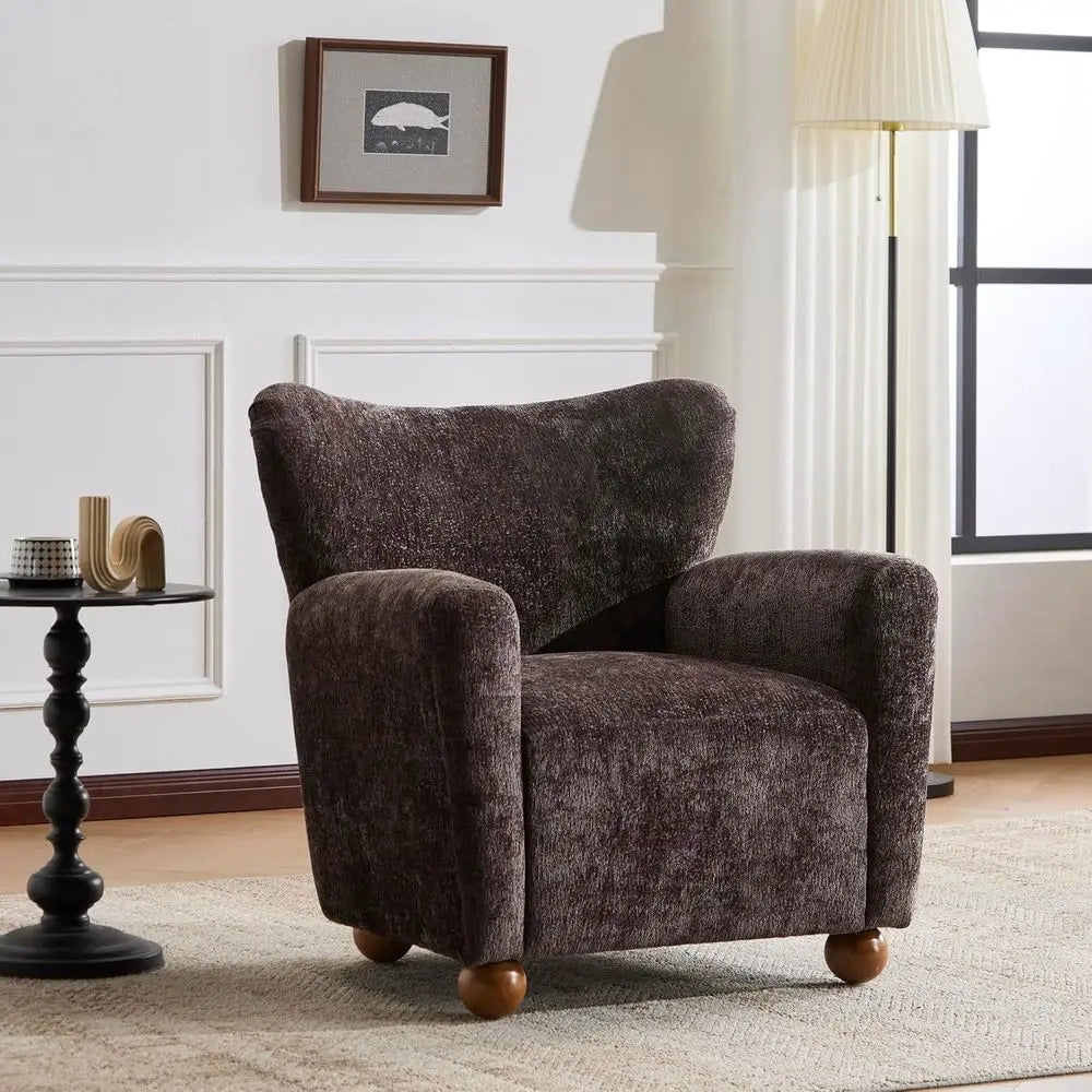 Wingback Accent Chair – Upholstered Armchair with Curved Back & Wood Legs