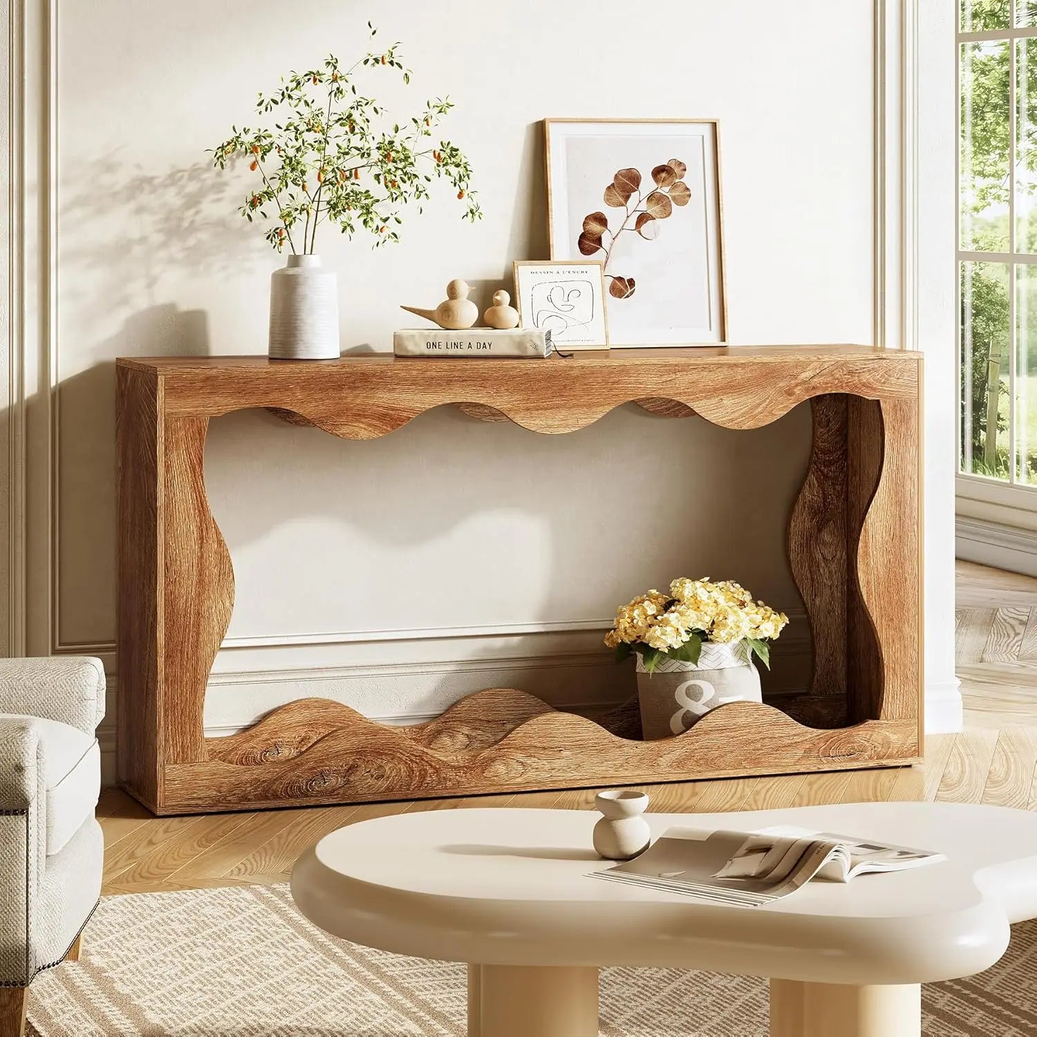 63-Inch Farmhouse Console Table with Storage, Couch Table Behind Sofa, Long Entryway Table, Hallway Table for Living Room