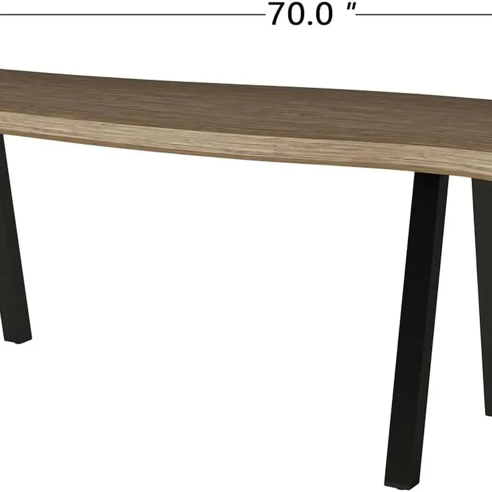Rustic Rectangle Live Edge Dining Table, 70 L for 4-6, Modern Wood Kitchen Furniture, Metal Legs, Easy Assembly & Clean (Brown)